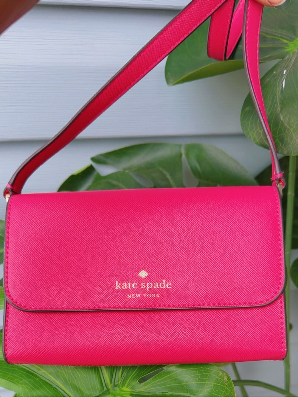 Kate Spade New York Bright Pink Saffiano Leather Crossbody Wallet Bag